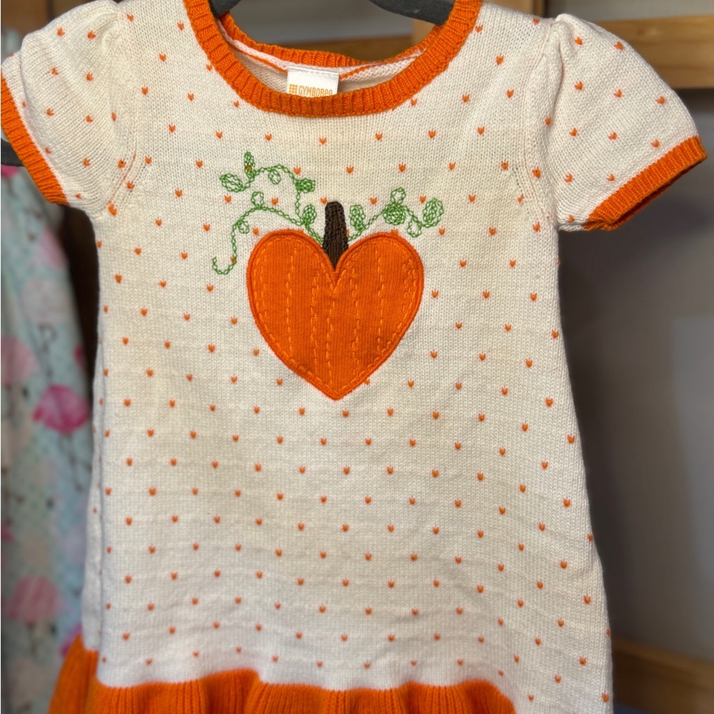 Gymboree Orange and White Cotton Dress pumpkin patch 12-18 months - Picture 2 of 5